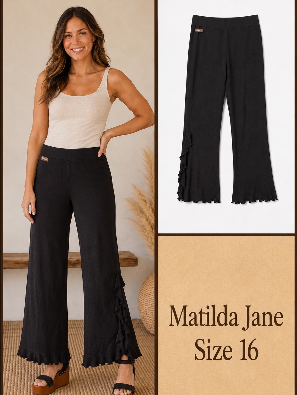Matilda Jane Black Wide-Leg Ruffle Pants